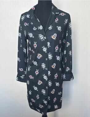 ModCloth Robot Breakfast For Dinner Sleep Shirt Navy Blue Women S NWT